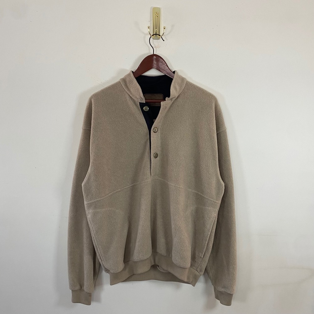 Vintage Fleece Henley Sweatshirt Beige Mens Medium Pockets Neutral Gorpcore
Cozy
